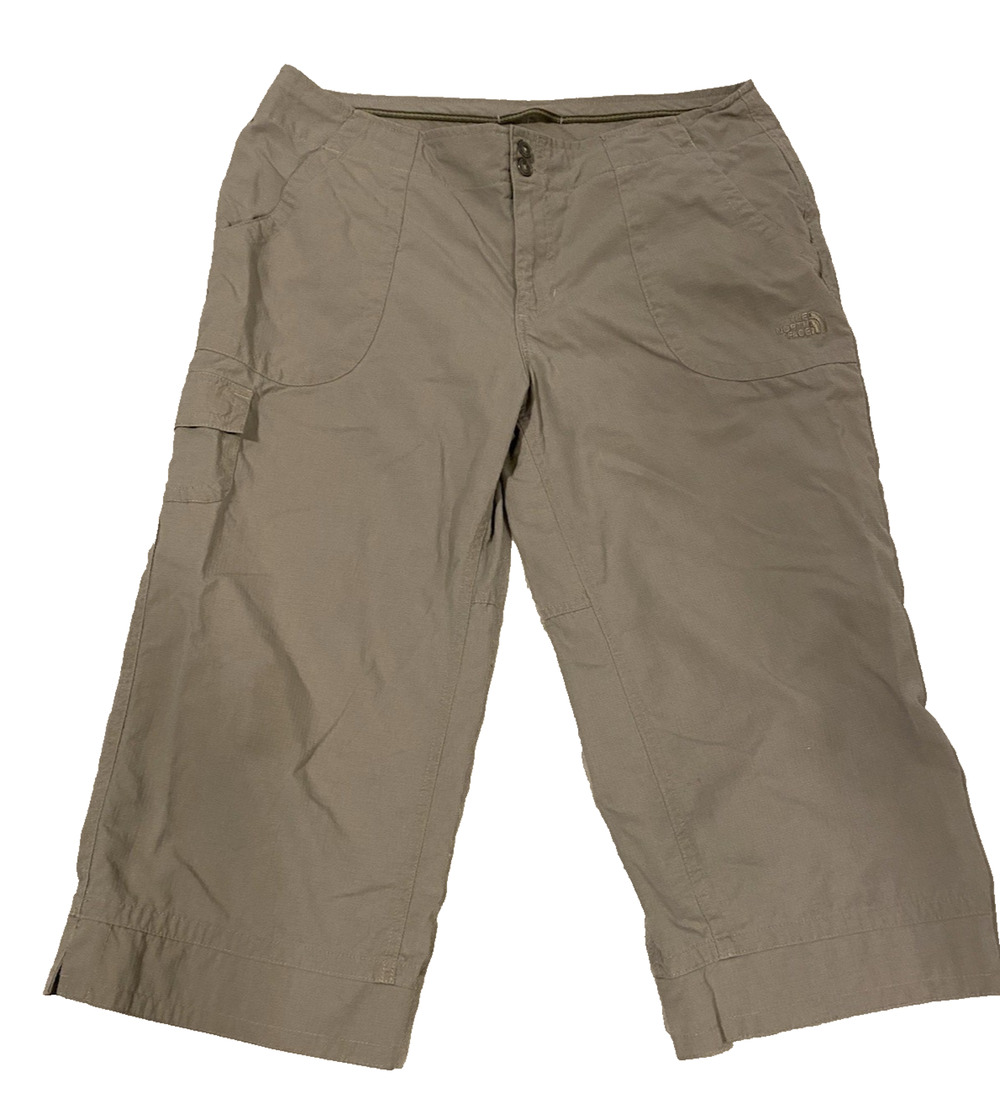 The North Face Womens Nylon Khaki Capris Size 12 Hiking Outdoors Athleisure Pant